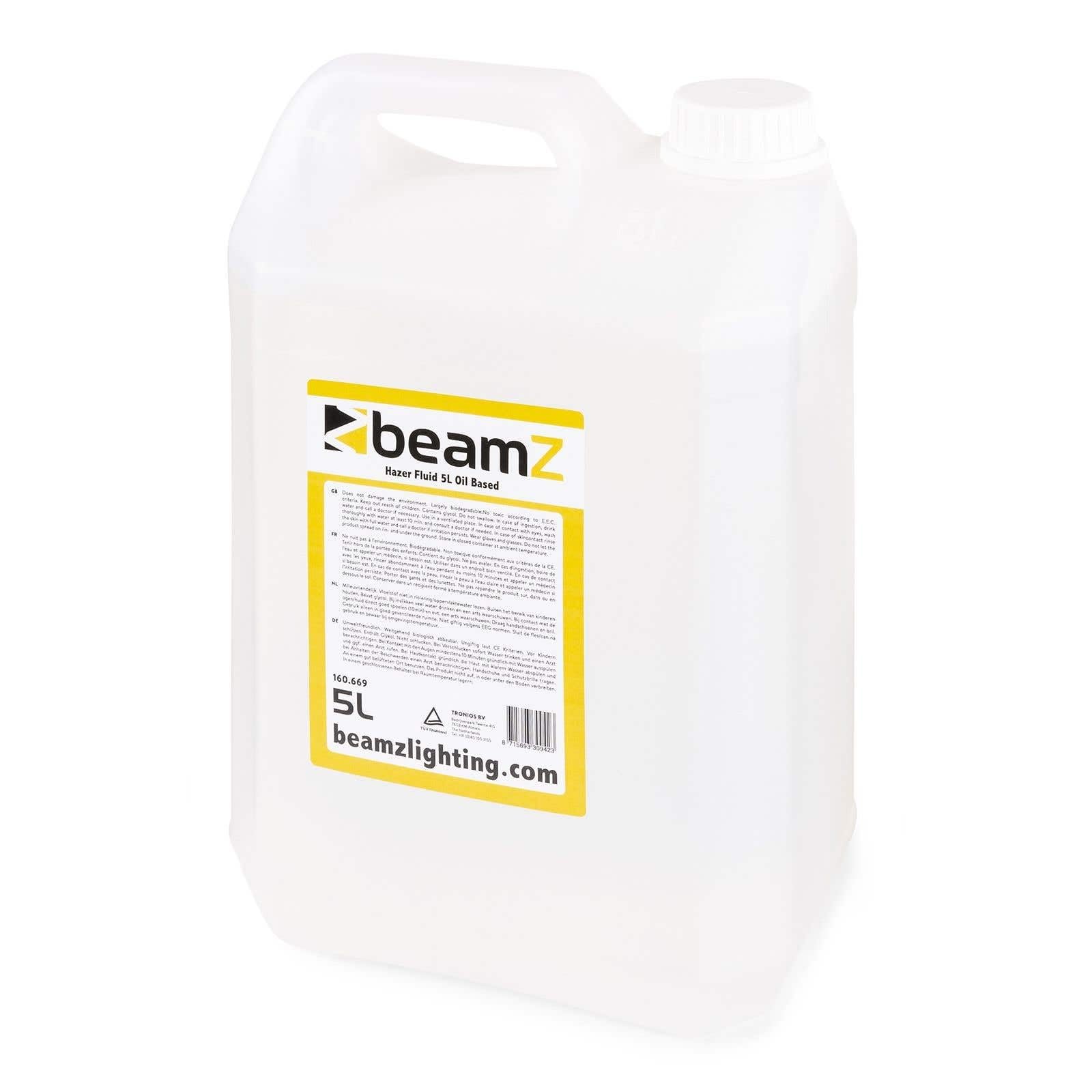 BeamZ FHF50 - Liquido de niebla, Haze Fog Machine Liquid 5L - Líquido a base de aceite, alto rendimiento, incoloro, inodoro y no inflamable, dispersión lenta, Made in EU