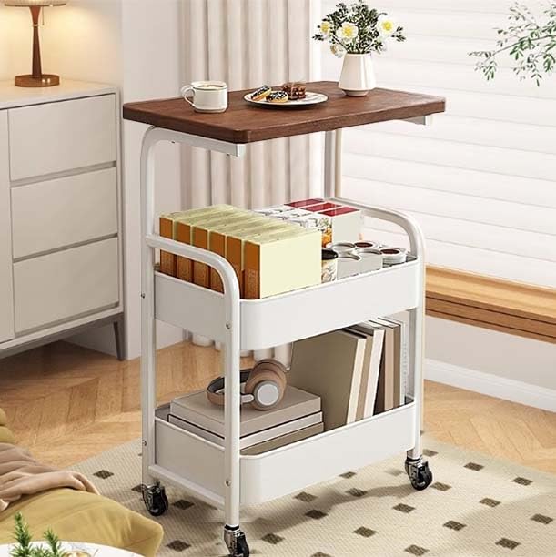 Table d'appoint polyvalente en bois et métal pour organiser la cuisine et le bureau moderne