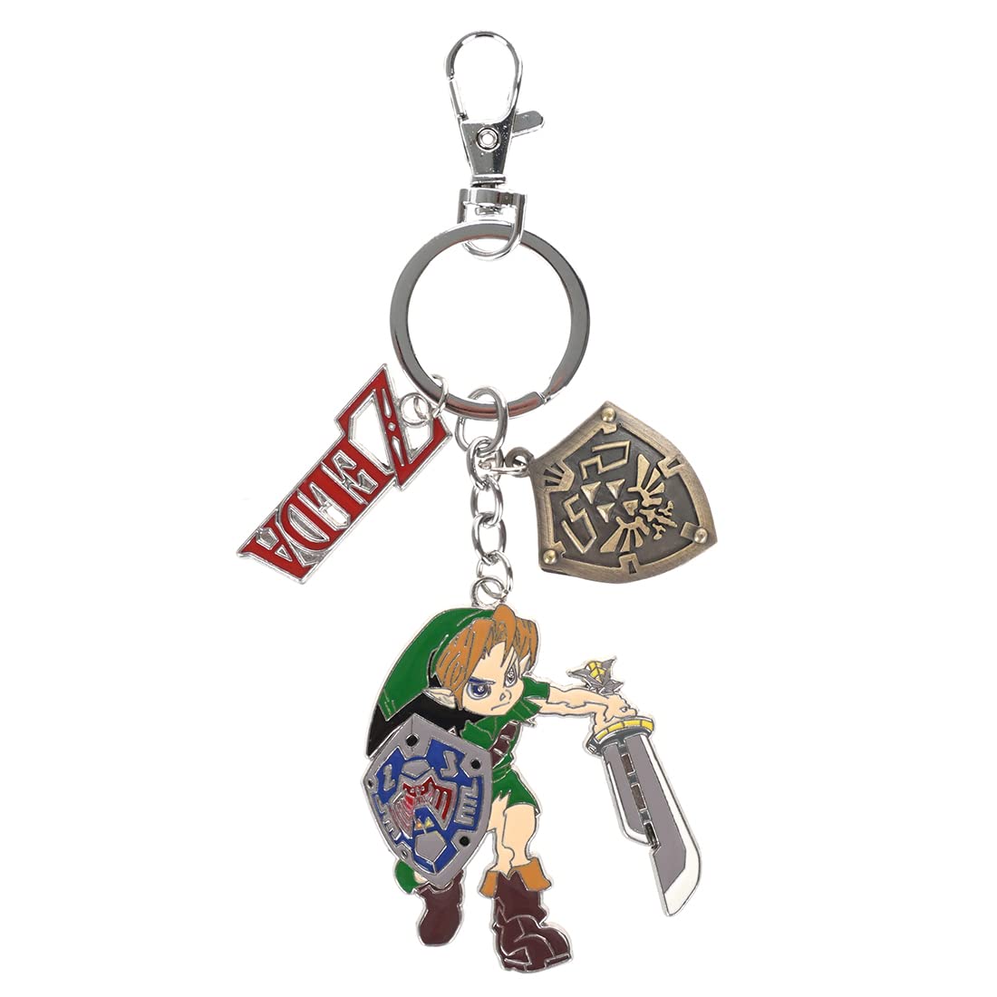 Zelda Keyring with Link, Hyrule Shield & Zelda Lettering Metal