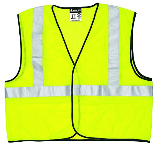 Image of MCR Safety VCL2MLM Class 2 Polyester Mesh Safety Vest with 2-Inch Silver Stripe, Fluorescent Lime, Medium