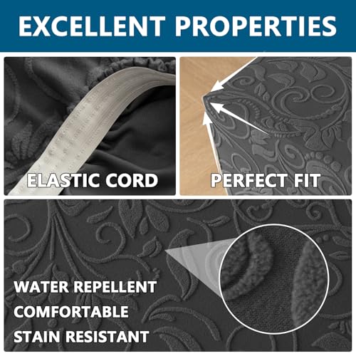 ele ELEOPTION Stretch Ottoman Covers, Square Footstool Cover, Velvet Jacquard Removable Washable Stretch Pouffe Cover Anti-Slip Dust-proof Ottoman Slipcover, Large (43-56cm), Dark Gray - Cosy Home Interiors ele ELEOPTION Stretch Ottoman Covers, Square Footstool Cover, Velvet Jacquard Removable Washable Stretch Pouffe Cover Anti-Slip Dust-proof Ottoman Slipcover, Large (43-56cm), Dark Gray - Image 2