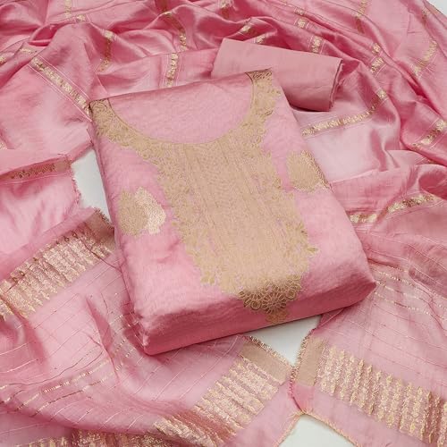 Image of Sidhidata Women's Dyable Banarasi Jacquard Unstitched Salwar Suit Dress Material With Mini Sequence Work Dupatta (DM Ikka Free Size)