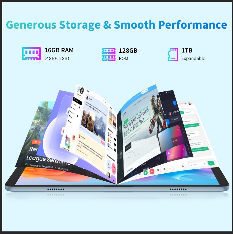Image of TAB11 10 inch Android Tablet, Gray Metal Frame, A523 Octa-Core, 1280*800 IPS HD Screen, 16GB(4+12 Virt)+128GB Storage, 1TB Expandable, 5G WiFi6, 8000mAh Battery, 2MP Front & 8MP Rear Cam for Work & Study