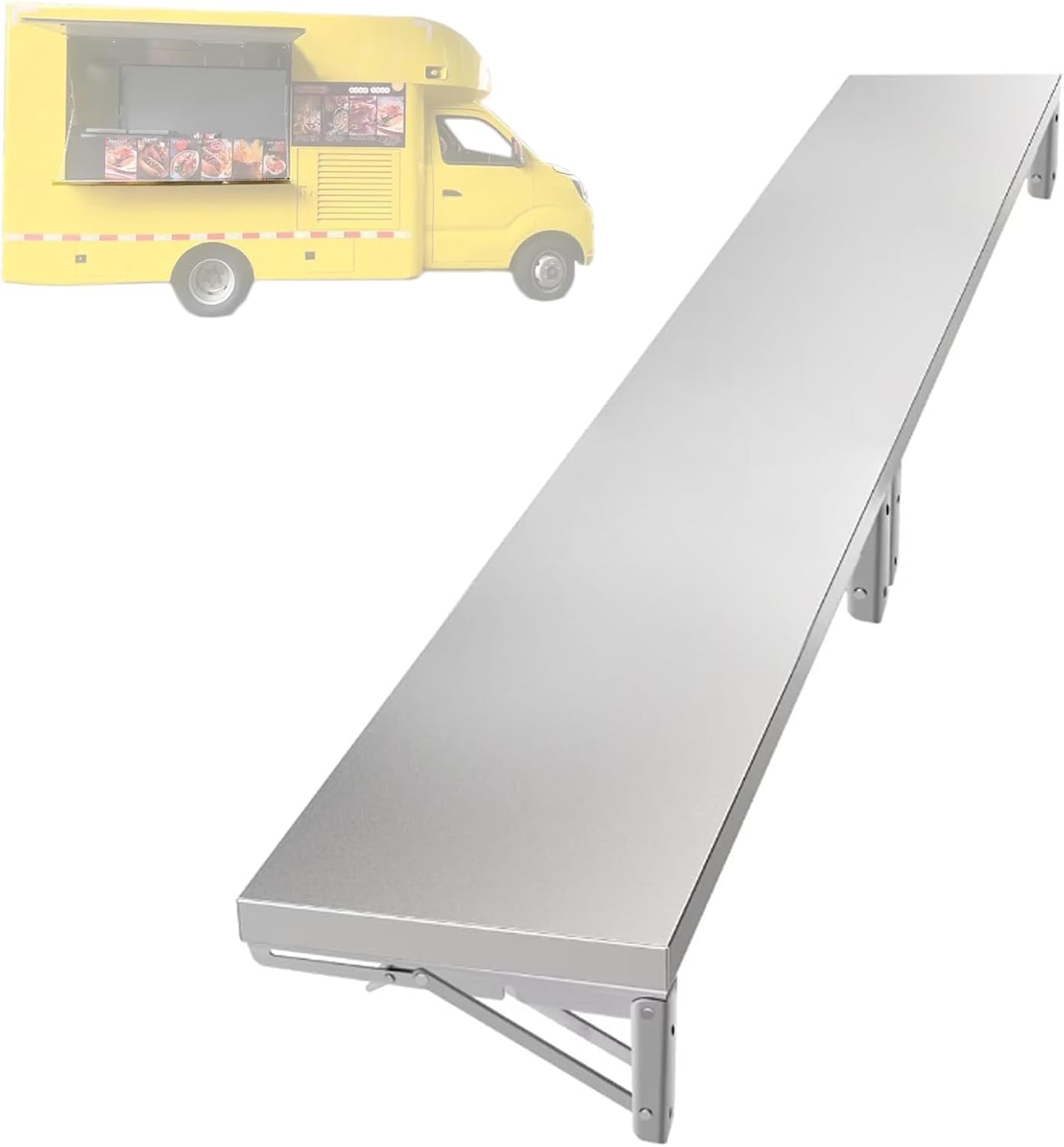 ERRULAN Extra Long Folding Concession Shelf 72 60 48 in, Stainless Steel Food Truck Shelves, Commercial Fold Down Countertop for Grilling Stations, Kitchen, Trailers(Black,60x14in/152x35cm)