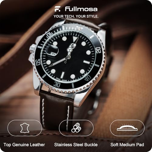 Image of Fullmosa 22mm Quick Release Leather Watch Band for Garmin Samsung Galaxy | Strap for Garmin Vivoactive 4 45mm,Garmin Venu 4(45mm) /Venu 3 /Venu 2,Samsung Galaxy Women Men, Dark Brown&Silver Buckle