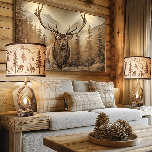 Scenekoy-Antlers-Style-Table-Lamp-Set-of-2-Rustic-Bedside-Lamp-with-Night-Light-Linen-Fabric-Shade-Farmhouse-Nightstand-Lamps-Decor-for-Living-Room-Bedroom-House-Home-Office-Bulb-Included Scenekoy Antlers Style Table Lamp Set of 2 Rustic Bedside Lamp with Night Light Linen Fabric Shade Farmhouse Nightstand Lamps Decor for Living Room Bedroom House Home Office Bulb Included