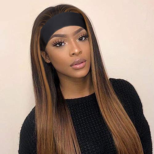 Stamped Glorious Long Straight Headband Wig for Women Mixed Brown Headband Wigs Silky Straight Hair Wigs Heat Resistant Fiber Natural Looking Headband Wig for Daily Party Use ( Mixed Brown)