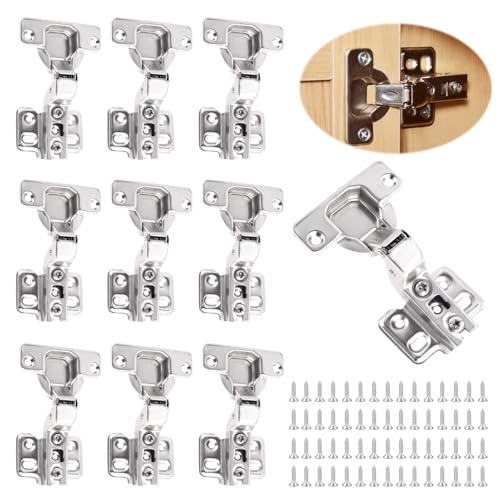 Bubuny 10 Charnières d'armoire de Cuisine, Charniere porte Cuisine, Charnière à Rouleau Froide avec vis, Fermeture douce Charnières, Charnières de porte pliées pour Chambre Cuisine Manger