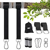 2 Pack Tree Swing Hanging Straps Kit 8FT Extra Long Holds 3000 lbs, Tree Swing Straps+2 Heavy Duty Screw Lock Carabiners+2 Tree Protectors+Swivel Hook, Fast & Easy Way to Hang Any Swing or Hammock