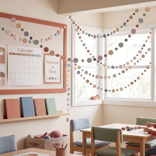 Image of Outus 5 Pieces Colorful Circle Garland Banner Hanging Paper Dot Decorations for Classroom, Birthday Party, Baby Shower, Wedding Backdrop & Photo Booth Graduation Decor (Boho Color)