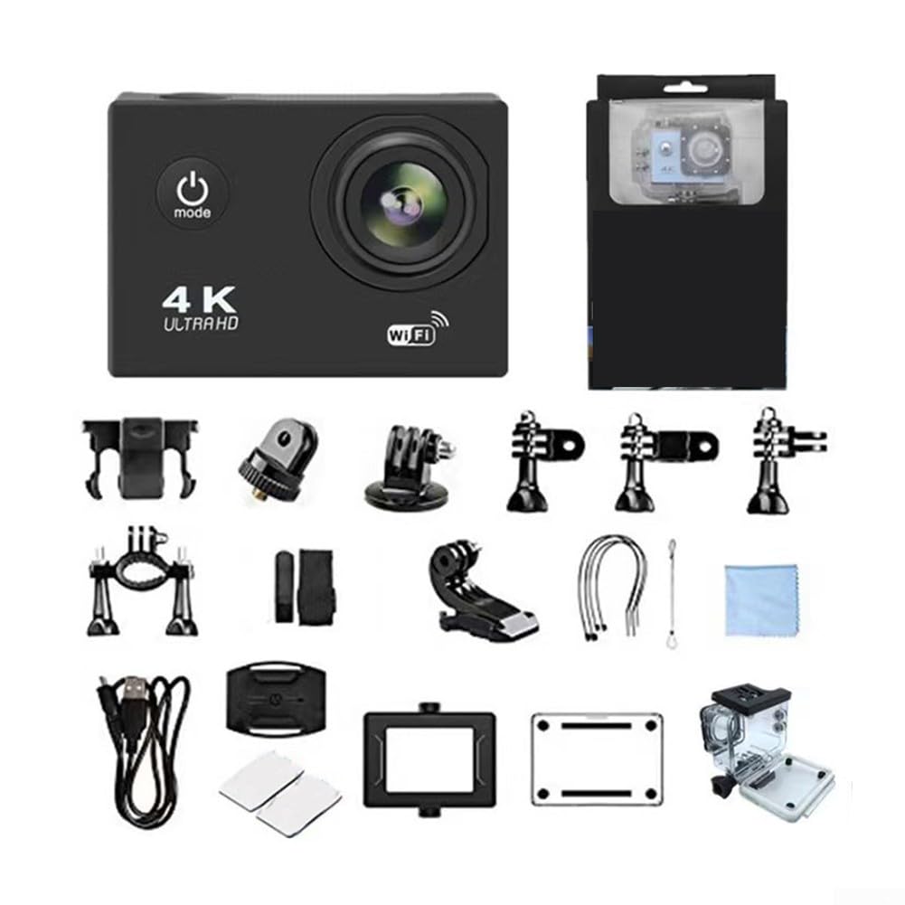 Action Camera Ultra HD 4K, stabilizzazione dell'immagine avanzata, alloggiamento impermeabile fino a 30 metri per montaggio su casco da ciclismo (nero)