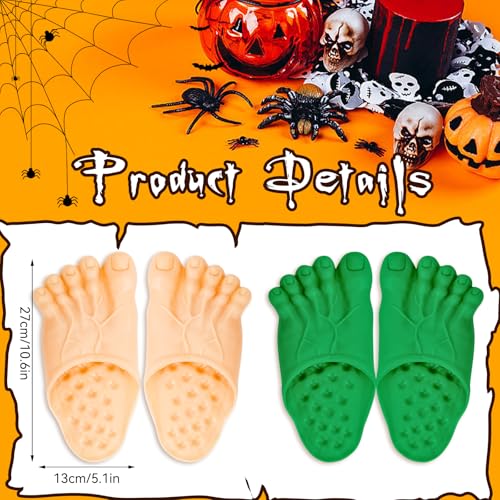 2 Pairs Barefoot Funny Feet Slippers, Halloween Realistic Big Foot Shoe Covers, Giant Barefoot Silicone Slippers for Cosplay Holiday Quirky Costumes3