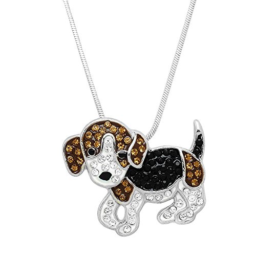 Falari Dog Pendant Necklace Rhinestone Crystal Rhodium High Polished J0672