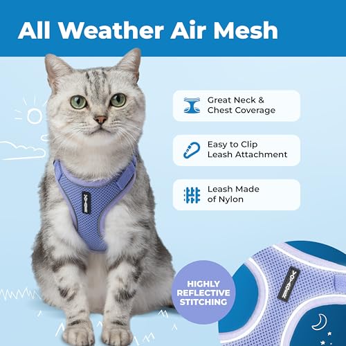 Image of Voyager Escape-Proof Step-in Lock Cat Harness & 5ft Neoprene-Handle Leash Set All-Weather Mesh with Reflective Stitching for Small to Large Cats by Best Pet Supplies, Lavender (327), XS