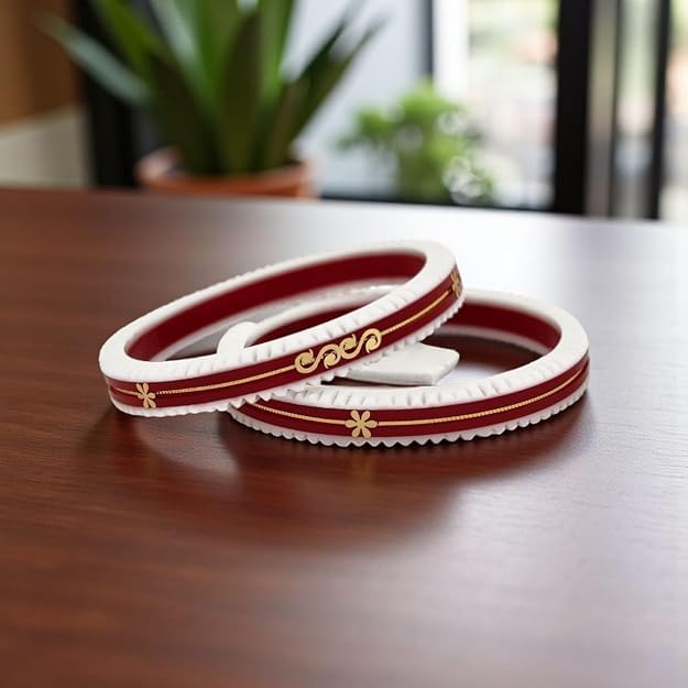 Image of 22kt (916) Yellow Gold Handmade Pola Bangles for Women with Purity Certificate (Set of 2pcs) - Red