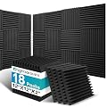 18 Pack Sound Proof Foam Panels for Walls, 2 X 12 X 12 Inches Acoustic Foam Panels, High Density Acoustic Panels Sound Absorbing, Noise Cancelling Studio Wedges, Black (NOT INCLUDE ADHESIVE)