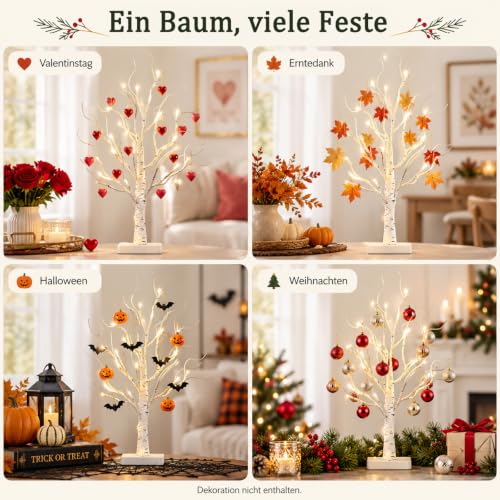DELICHTER 4er Set Lichterbaum mit 24 Warmweißen LEDs Birken Bäumchen mit Timer-Funktion Dekozweige Batteriebetrieb Weihnachtsdeko für… – Ansicht 6