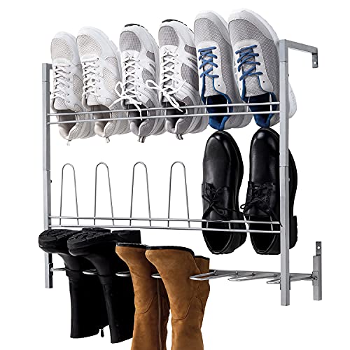 MyGift Wall Mounted Silver Metal Shoe & Boot Rack Organizer, 9 Pairs