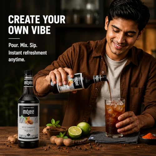 Image of Mojee Spicy Tamarind Syrup | Tangy & Spicy Tamarind-Flavored Syrup for Mocktails, Cocktails, Chaat Drinks & Indian Beverages | Bar & Cafe Essential - 1L