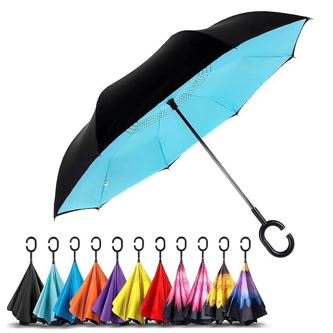 Inverted Reversible Windproof Umbrella | Double Layer C-Shaped Hands-Free Handle | Self-Standing Reverse Folding Rain Umbrella for Car, Travel & Outdoor-picture-39