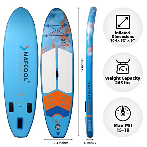 Nafcool Inflatable Stand Up Paddle Board,10'4"×32"×6" Surfing Standing Paddle Board With Sup Accessories & Backpack, Non-Slip Deck,Removable Fins,Leash,Paddle,Hand Pump For Youth & Adult(Sky Blue) #TOP2