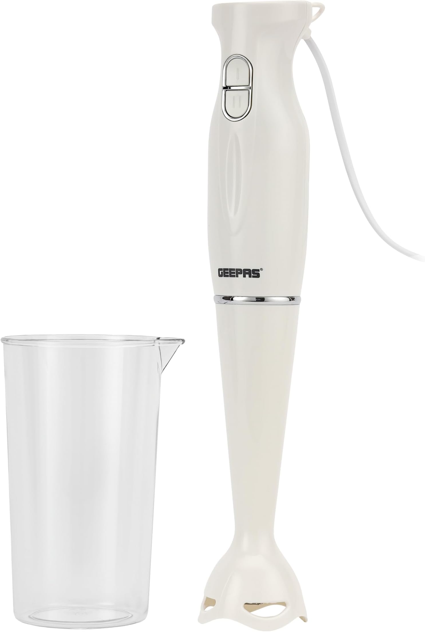 Geepas Hand Blender 200W, 2 Speed, Stainless Steel Blade, GHB6143 | Low Noise DC Motor | Detachable Stick | Ideal for Making Smoothies, Milk Shakes, Baby Food | Anti-Splash Blade Guard