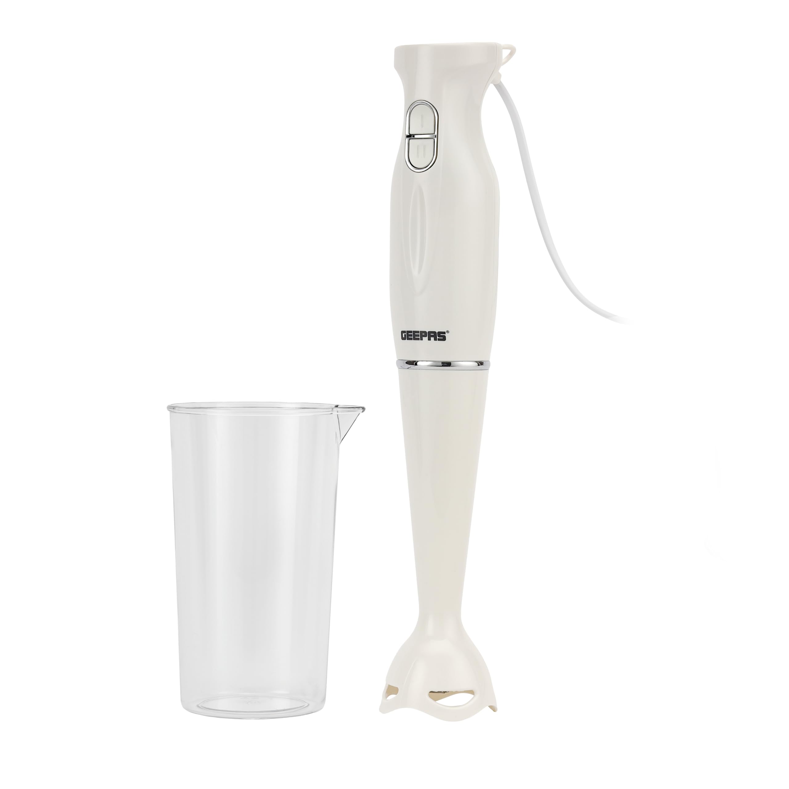 Geepas Hand Blender 200W, 2 Speed, Stainless Steel Blade, GHB6143 | Low Noise DC Motor | Detachable Stick | Ideal for Making Smoothies, Milk Shakes, Baby Food | Anti-Splash Blade Guard