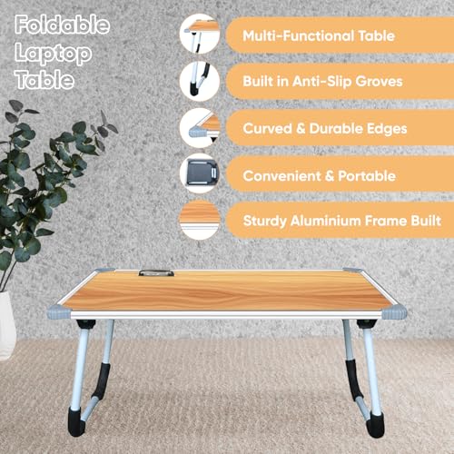 Image of YAJNAS Multipurpose Whiteboard & Laptop Table | Portable Study & Lap Desk for Bed with Laptop Support | Foldable Lap Bed Table, Ideal for Home & Office Presentation - (15 x 26, Wodoen Texture)