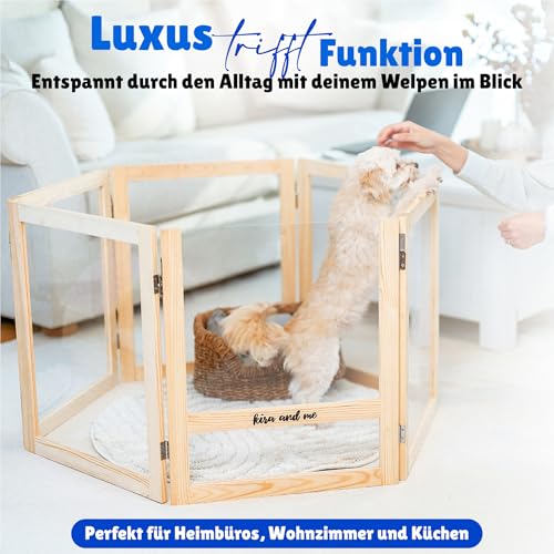 Emma Hundelaufstall Welpenauslauf [Massivholz Acrylglas] Welpenlaufstall mobiler Hundezaun | modernes Design | 60cm hoch