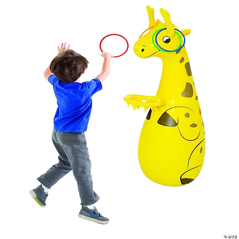 Kids Toss Game- Pool Basketball Toy Inflatable Giraffe Ring Toss Indoor/Outdoor Beach Toy Party Game