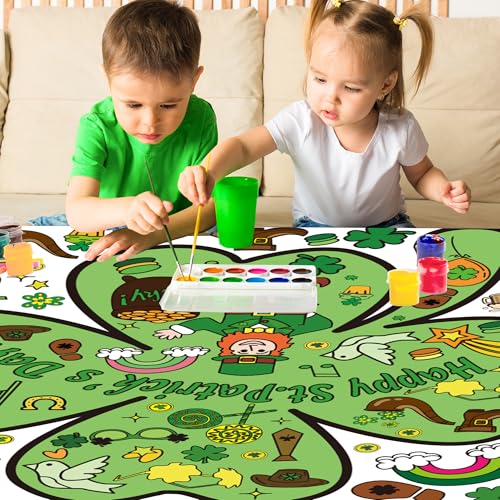 Image of OHOME St Patrick's Day Giant Coloring Poster /Tablecloth - 72x30 Inch St Patricks Day Crafts for Kids,St Patricks Day Gifts Games Activities Toys Decor Party Decorations