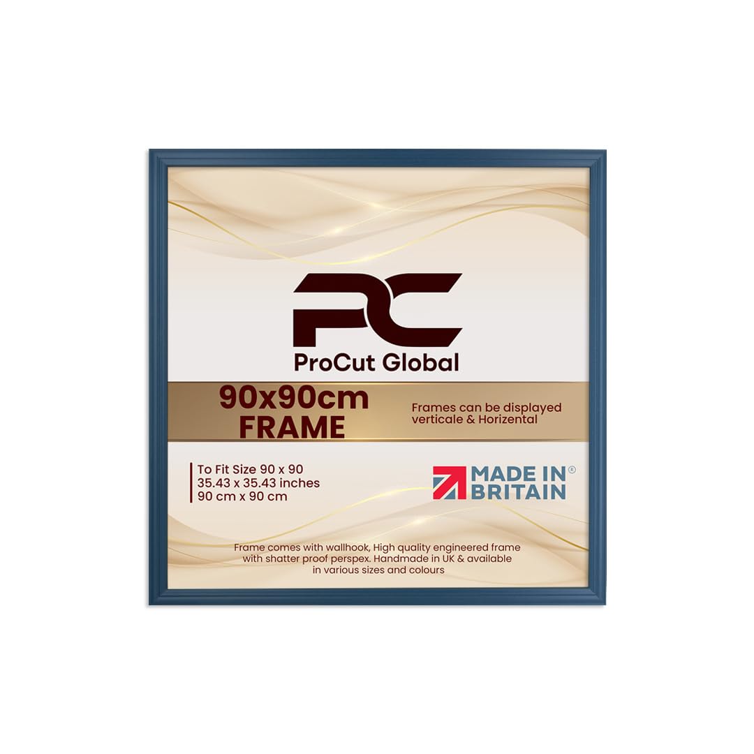 Procut Global 90x90CM Navy Blue Picture Frames - Classic Wooden Photo Frame with Shatterproof Perspex for Wall or Tabletop - Perfect for Posters, Certificates & Prints - Sizes & Colors Available