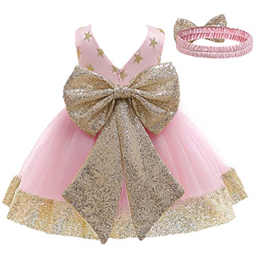 Pink Star Toddler Tulle Tutu Dress for Girls Sequin Casual Dress for Baby Girl Summer Party Wedding Christmas Baptism Birthday Girl Dress A-line Sleeveless Knee Length Ruffle Formal Kids Dress3 4year