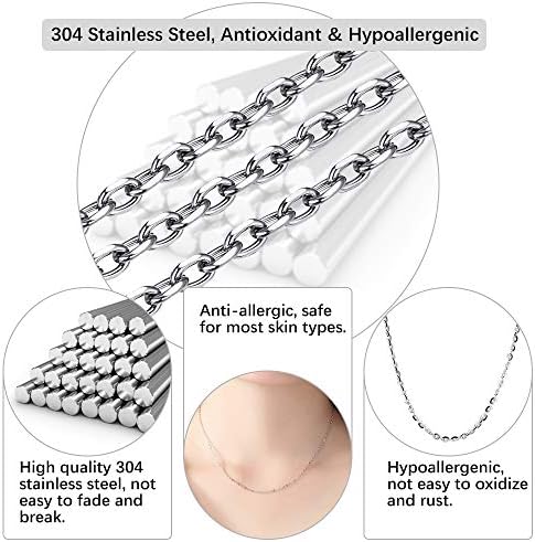 RMENOOR 20 Pieces Stainless Steel Necklace Chains, 50cm Link Chain Necklaces DIY Chain Curb Chains Bulk Cable Chain Charms with Lobster Clasps for Jewelry Making Craft, Pendants (0.5mm)