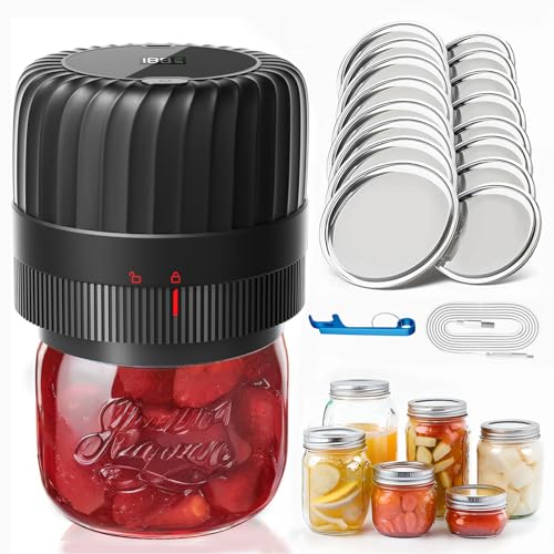 KITOOL Electric Mason Jar Vacuum Sealer Kit for Wide-Mouth & Regular-Mouth Mason Jars, Food Saver Vacuum Canning Sealer Machine Includes 16 Jar Lids