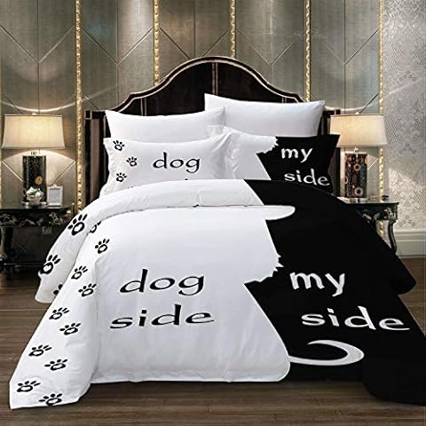 USTIDE Dog and My Side Black Duvet Quilt Cover With Pillowcase Bedding Set King Size Cover