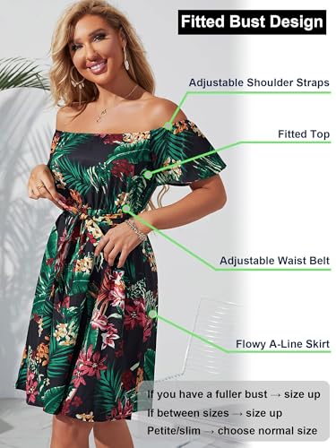 Image of Off Shoulder Ruffle Dress for Women, A-Line Mini Dress with Belt, Fitted Bust Summer Wedding Guest Dress