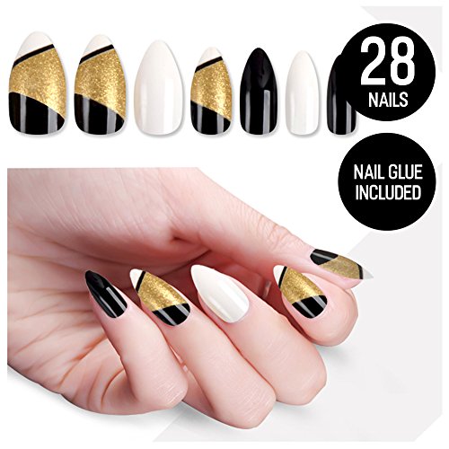 Tip Beauty White Black Nail Kit, Circa 1920, Faux Nails for Women, Fake Nails, Glue on Nails, Instant Nails, Professional Tips, False Nails with Glue - MSRP $18