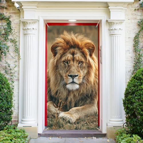 arricraft 1 Cubierta de Puerta de poliéster con Texto en inglés Lions, telón de Fondo de león de Reyes, Cartel de Puerta, Porche, Fondo de fotografía para decoración del hogar