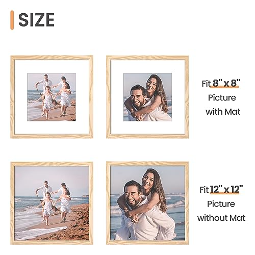 Image of upsimples 12x12 Picture Frame, Display Pictures 8x8 with Mat or 12 x 12 Without, Wall Hanging Square Frames, Natural Style, 1 Pack