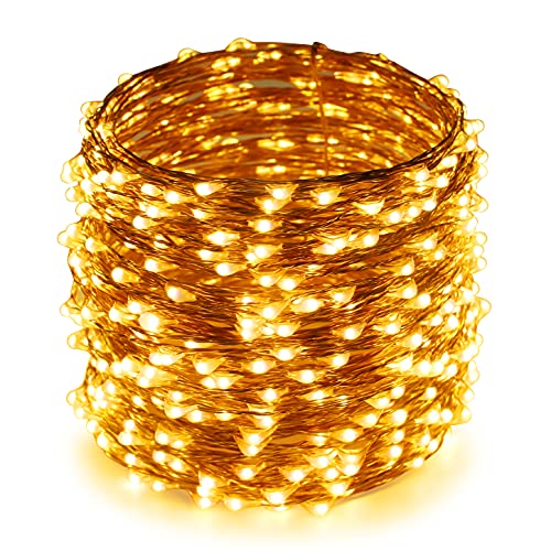 ER CHEN LED String Lights Plug in, Warm White Copper Wire Starry Fairy Lights Decorative Lights with Adapter for Christmas Party Wedding(165ft/50m 500LED)