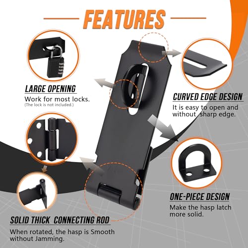 BOODVON Door Lock Hasp Latch, Iron Safety Packlock Clasp Hasp Lock Latch, Extra Thick Gate Lock Hasp with Screws Brushed Finish 2 Pack(3 Inch) - Image 2