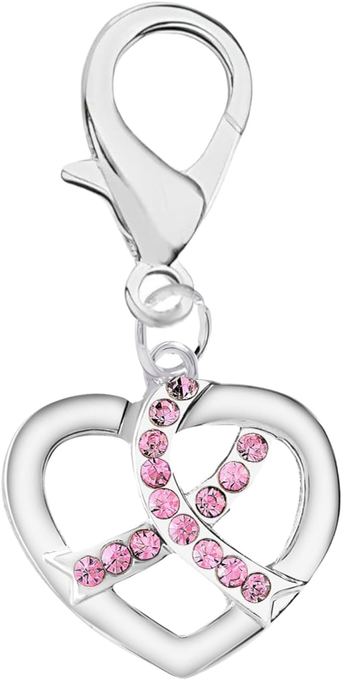 Pink Ribbon Hanging Charm for Breast Cancer Awareness - Perfect for Bracelets, Purses, Zipper Pull, Dog & Cat's Collar, Support Groups, Fundraisers and More!