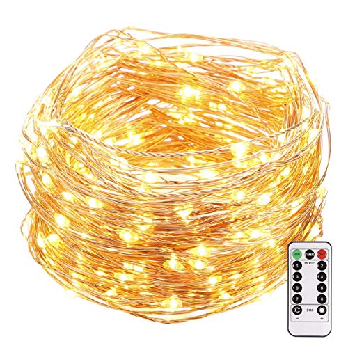 B-right LED String Lights, 33ft 100 LEDs 8 Modes Copper Wire Lights Waterproof Festival Decorative Starry Fairy String Lights Battery Operated with Remote Control for Indoor Garden Patio Warm White