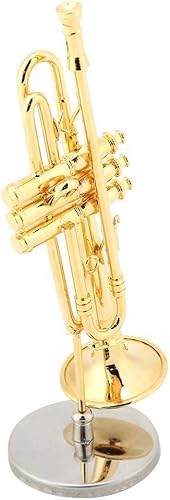 Miniatura 6 de Réplica de instrumentos musicales en miniatura con soporte para estuche, colección de instrumentos musicales, modelo de trompeta, adornos