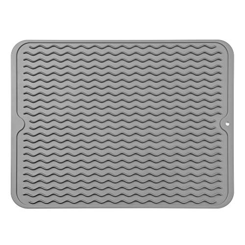 MicoYang Silicone Dish Drying Mat for Multiple Usage,Easy clean,Eco-friendly,Heat-resistant Silicone Mat for Kitchen Counter or Sink,Refrigerator or drawer liner Grey L 16 inches x 12 inches