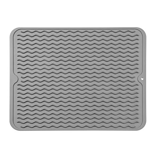 MicoYang Silicone Dish Drying Mat for Multiple Usage,Easy clean,Eco-friendly,Heat-resistant Silicone Mat for Kitchen Counter or Sink,Refrigerator or Drawer liner Grey L 16 inches x 12 inches
