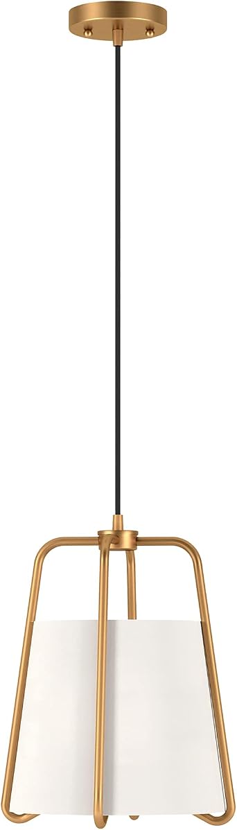 Marduk 11" Wide Pendant with Fabric Shade in Brass/White
