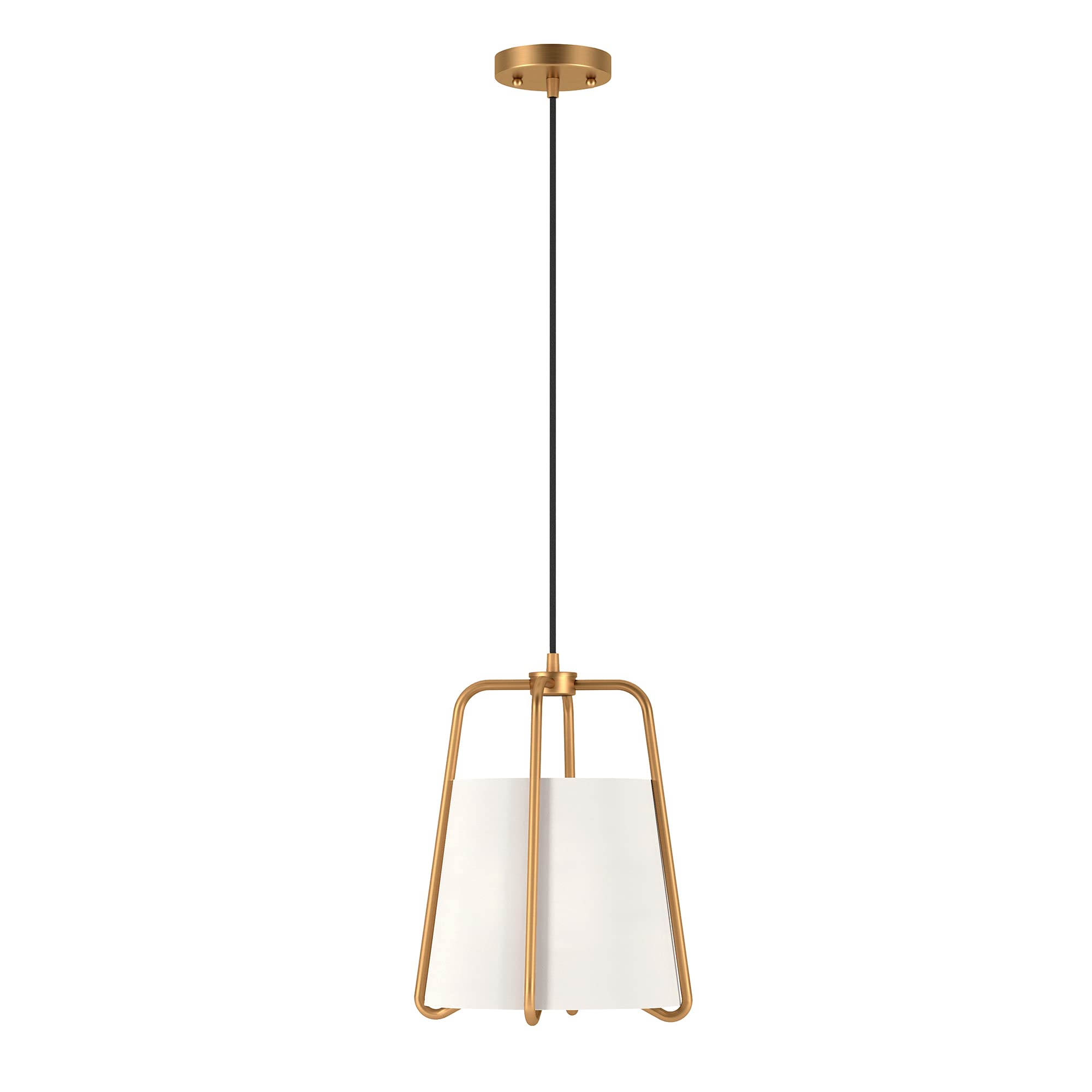 Marduk 11" Wide Pendant with Fabric Shade in Brass/White