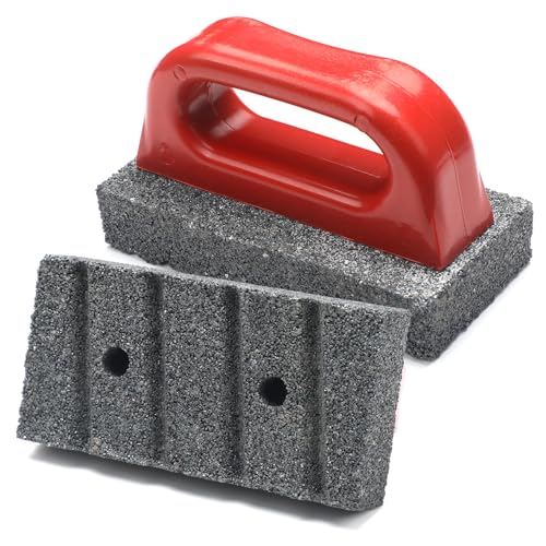 Wenqik 2 Pcs Rub Brick with Handle Concrete 20 Grit Masonry Tools Smoothing Cleaning Removing Marks Tool(Red) - Image 4